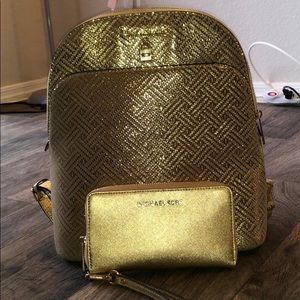 Michael Kors gold backpack & matching wallet!